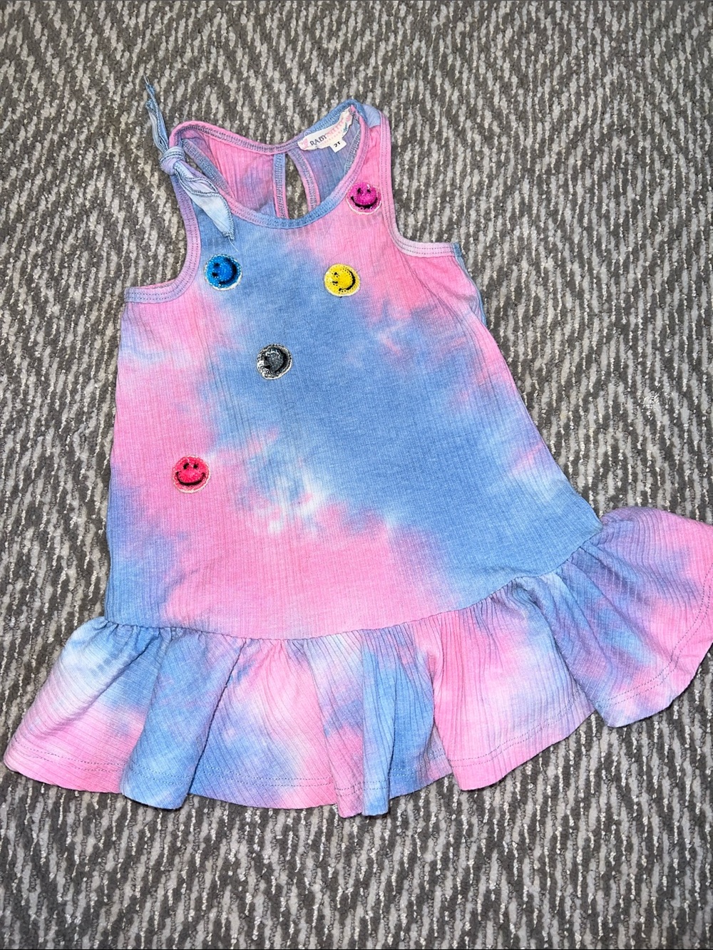 Girls Tie-Dye Dress with Smiley Patches